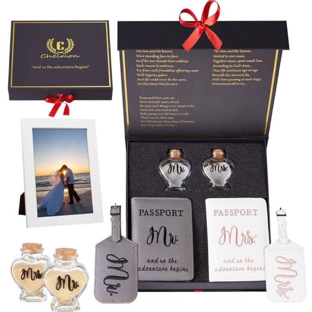 🔵 Chelmon Mr and Mrs Luggage Tags-Passport Holder Gift Set